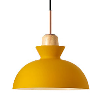 Pink/Yellow/Green Bowl Shade Ceiling Fixture Modern Style Metal 1 Light Dining Table Pendant Light