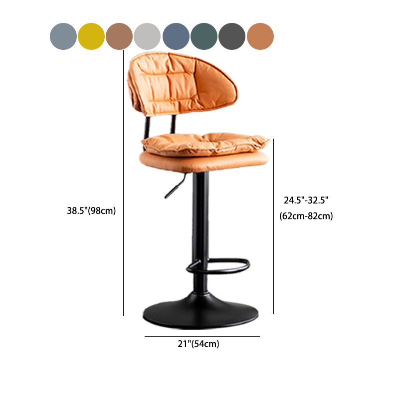 Scandinavian Metal Barstool Adjustable Low Back Leather Barstools in Matte Finish