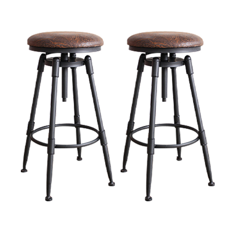 Industrial Metal Stool Upholstered Faux Leather Barstools in Matte Finish for Indoor