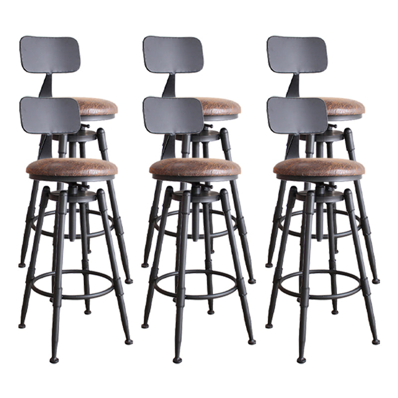 Industrial Metal Stool Upholstered Faux Leather Barstools in Matte Finish for Indoor