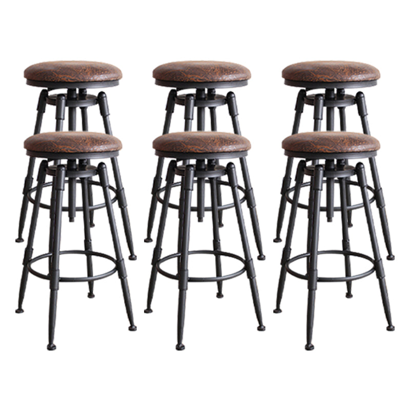 Industrial Metal Stool Upholstered Faux Leather Barstools in Matte Finish for Indoor