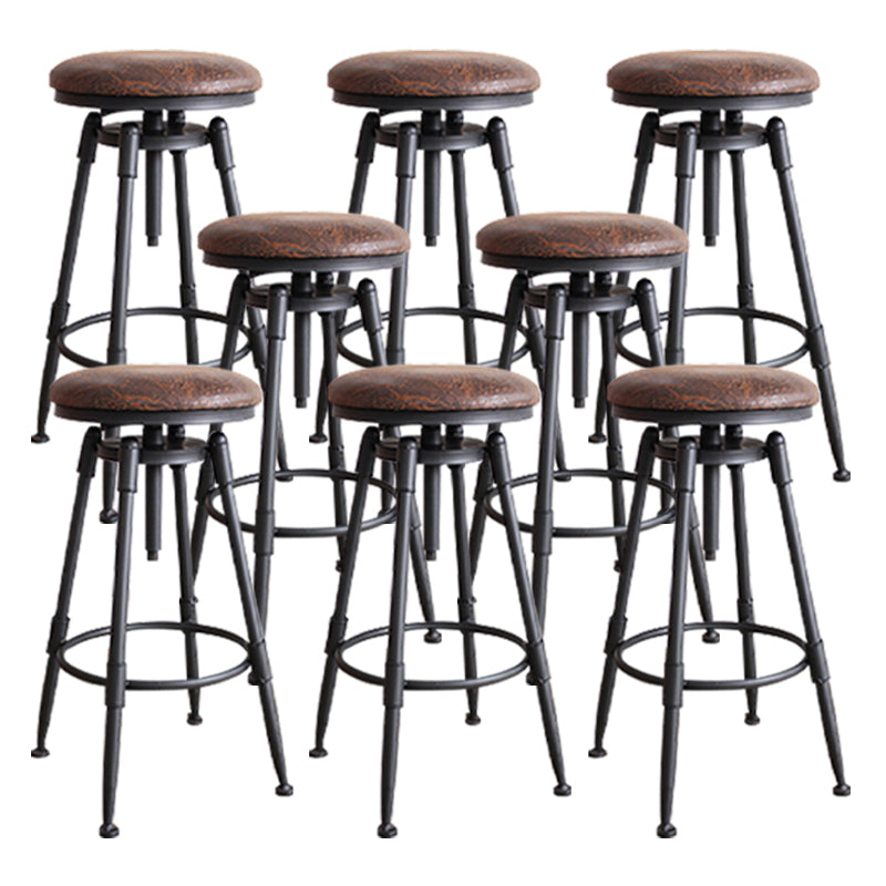 Industrial Metal Stool Upholstered Faux Leather Barstools in Matte Finish for Indoor