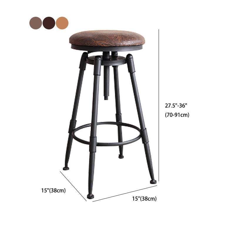 Industrial Metal Stool Upholstered Faux Leather Barstools in Matte Finish for Indoor