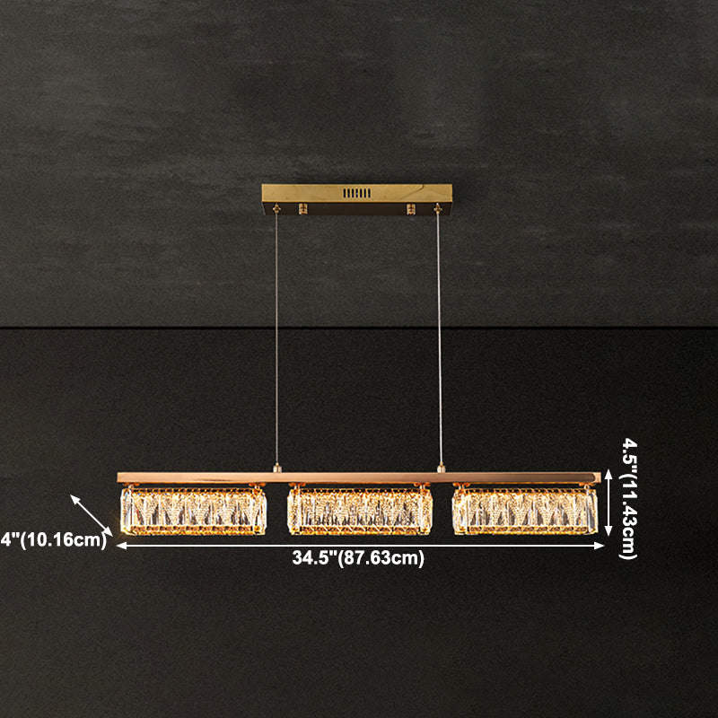 Dining Room Island Pendant Modern Gold Hanging Light with Rectangular Crystal Shade