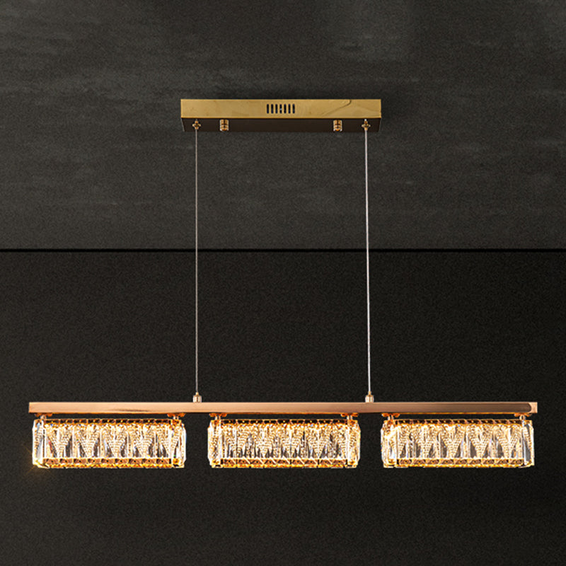 Dining Room Island Pendant Modern Gold Hanging Light with Rectangular Crystal Shade