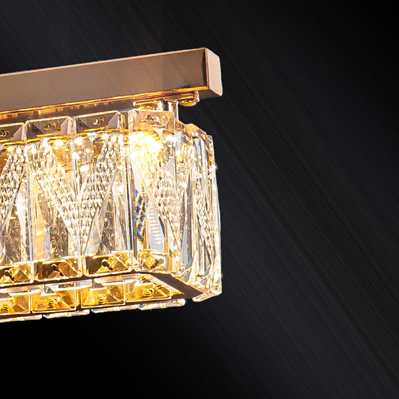 Dining Room Island Pendant Modern Gold Hanging Light with Rectangular Crystal Shade