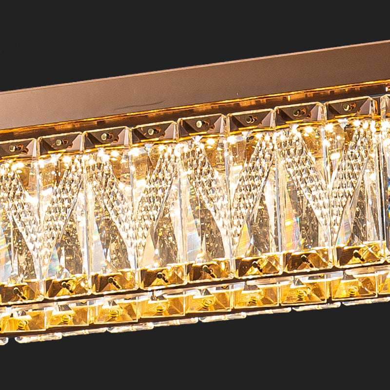 Dining Room Island Pendant Modern Gold Hanging Light with Rectangular Crystal Shade