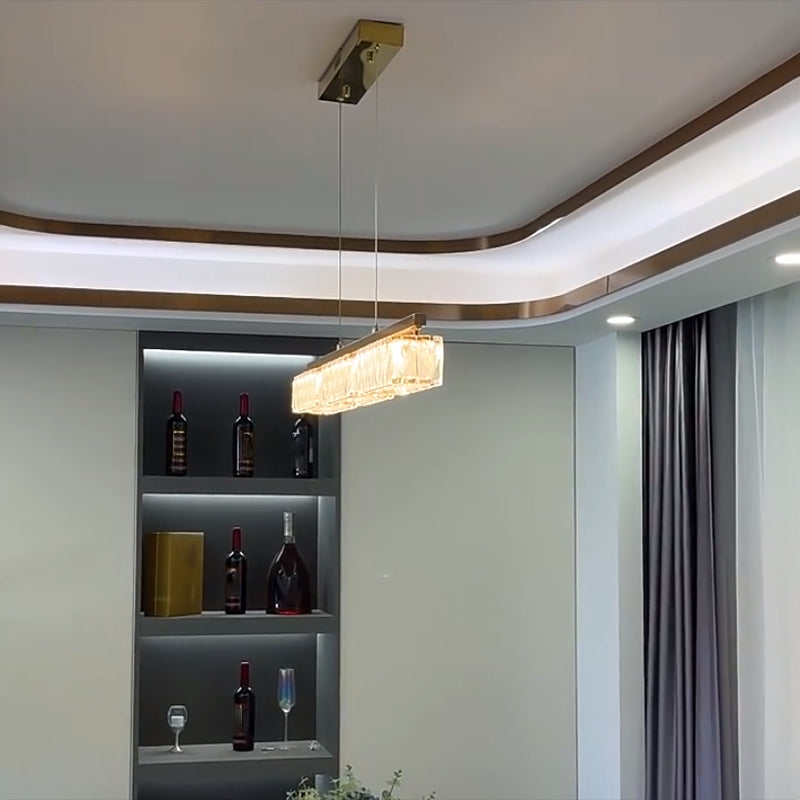 Dining Room Island Pendant Modern Gold Hanging Light with Rectangular Crystal Shade
