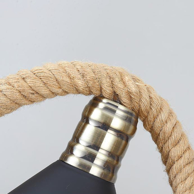 Black Conical Island Lighting Industrial Hemp Rope 3-Head Dining Room Pendant Lamp