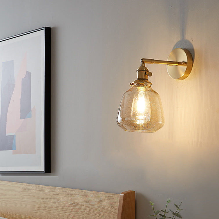 Nordic Style Brass Wall Light Bowl Shape Wall Sconce with Glass for Bedroom