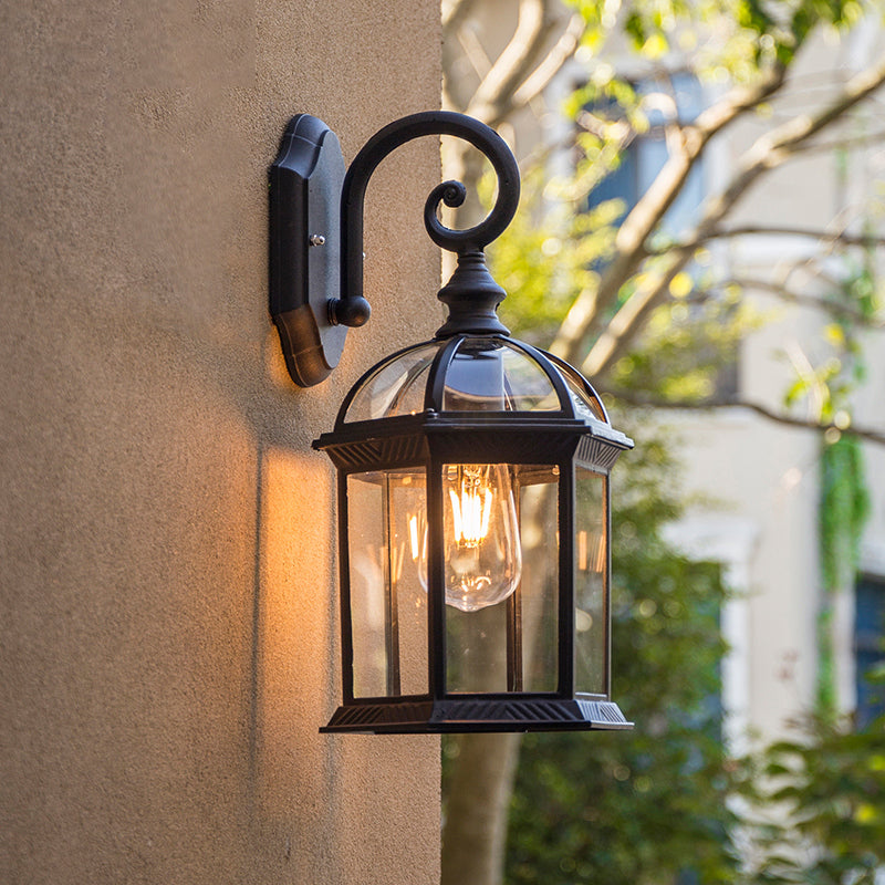 Retro Glass Shade Wall Light Geometric 1 Light 15.5" High Wall Sconce for Outdoors