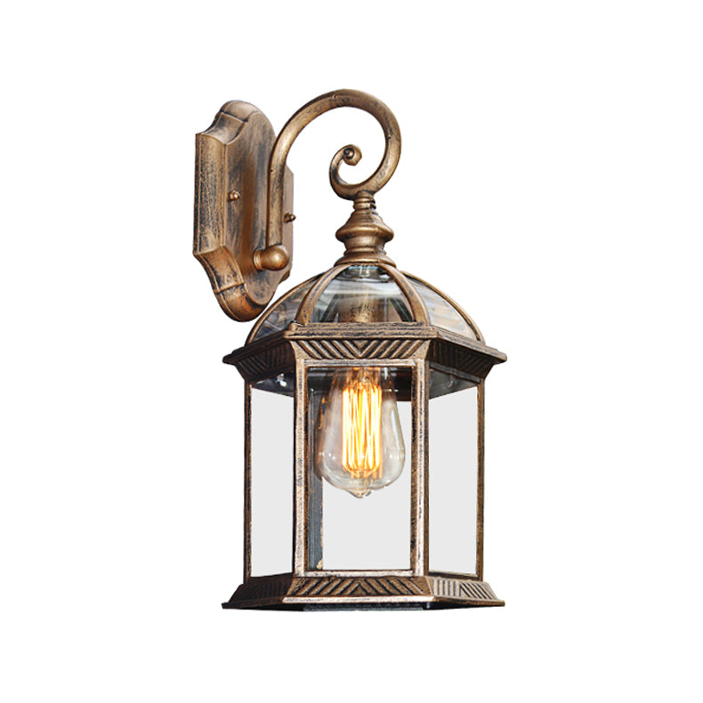 Retro Glass Shade Wall Light Geometric 1 Light 15.5" High Wall Sconce for Outdoors