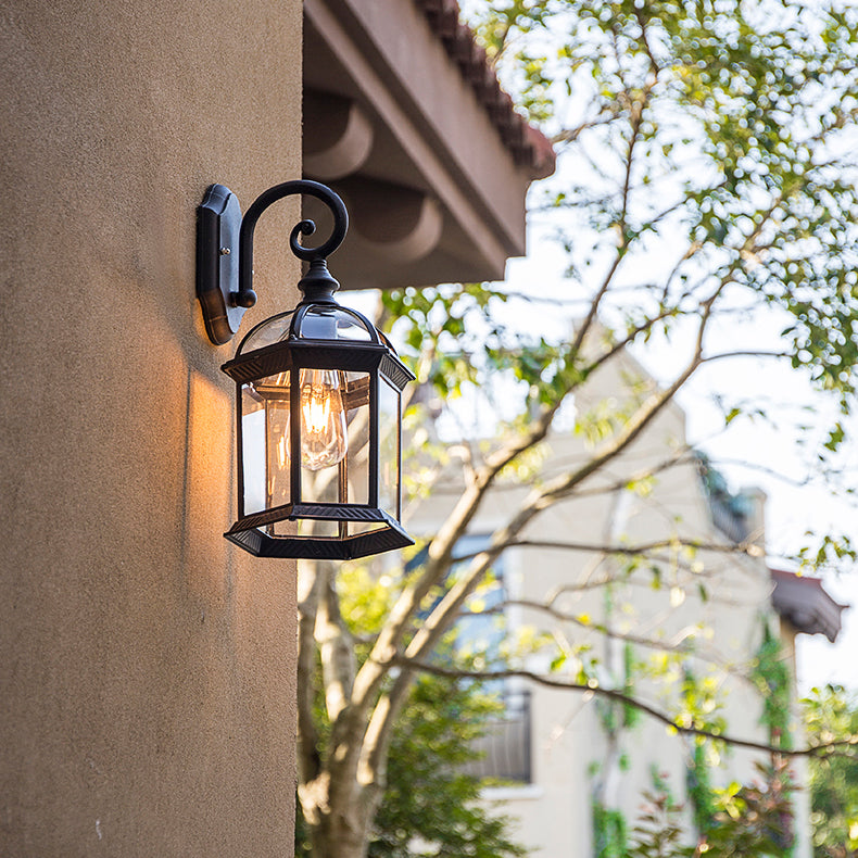 Retro Glass Shade Wall Light Geometric 1 Light 15.5" High Wall Sconce for Outdoors