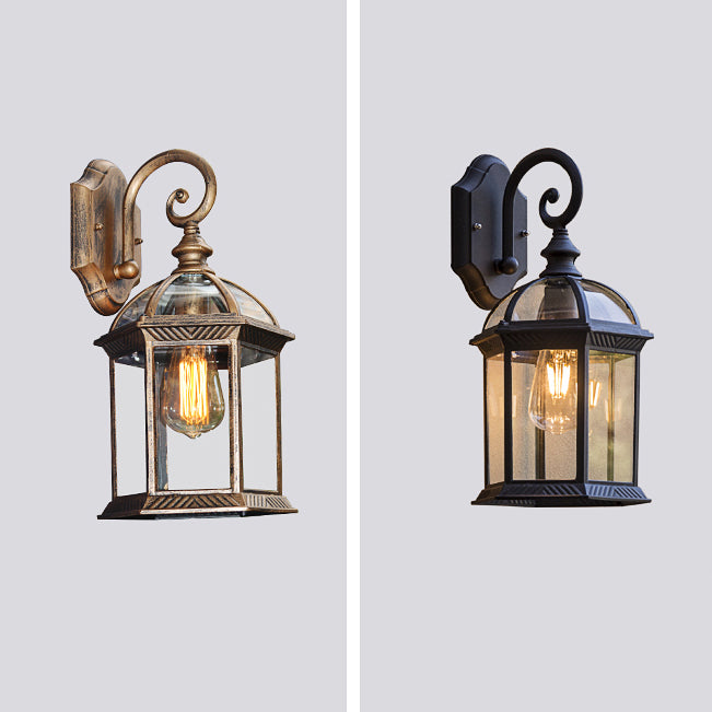 Retro Glass Shade Wall Light Geometric 1 Light 15.5" High Wall Sconce for Outdoors