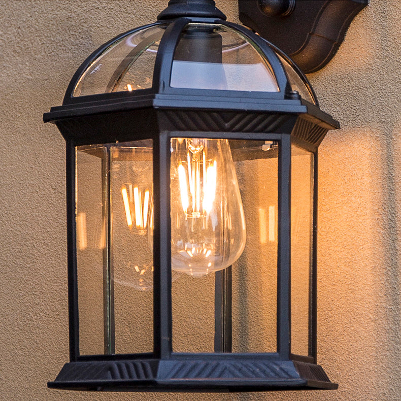 Retro Glass Shade Wall Light Geometric 1 Light 15.5" High Wall Sconce for Outdoors