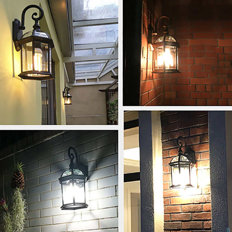Retro Glass Shade Wall Light Geometric 1 Light 15.5" High Wall Sconce for Outdoors