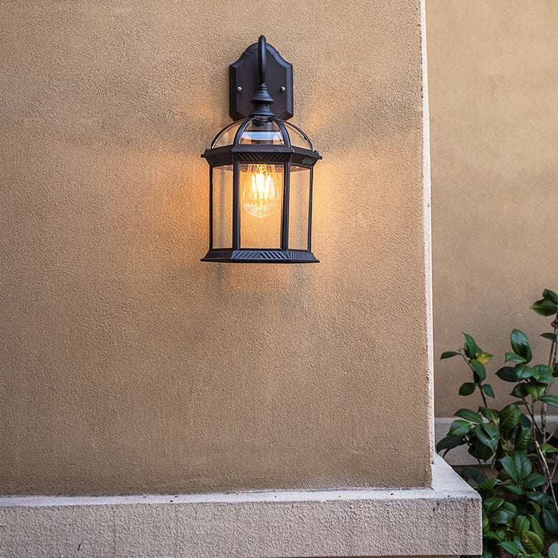 Retro Glass Shade Wall Light Geometric 1 Light 15.5" High Wall Sconce for Outdoors