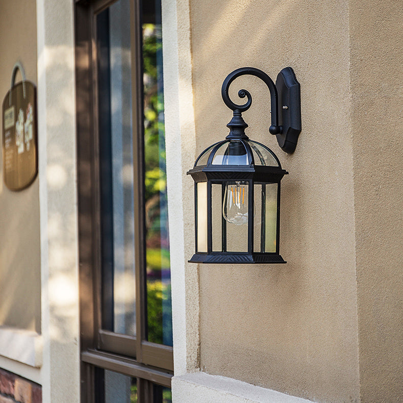 Retro Glass Shade Wall Light Geometric 1 Light 15.5" High Wall Sconce for Outdoors