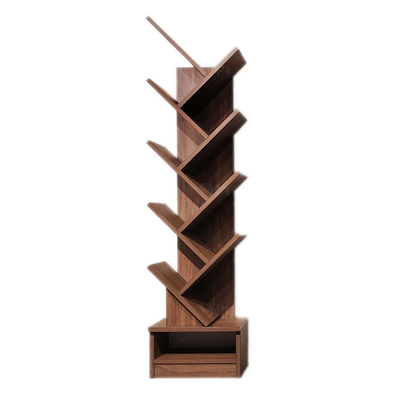 Modern Engineered Wood Bookshelf Walnut Geometric Closed Back Bookcase