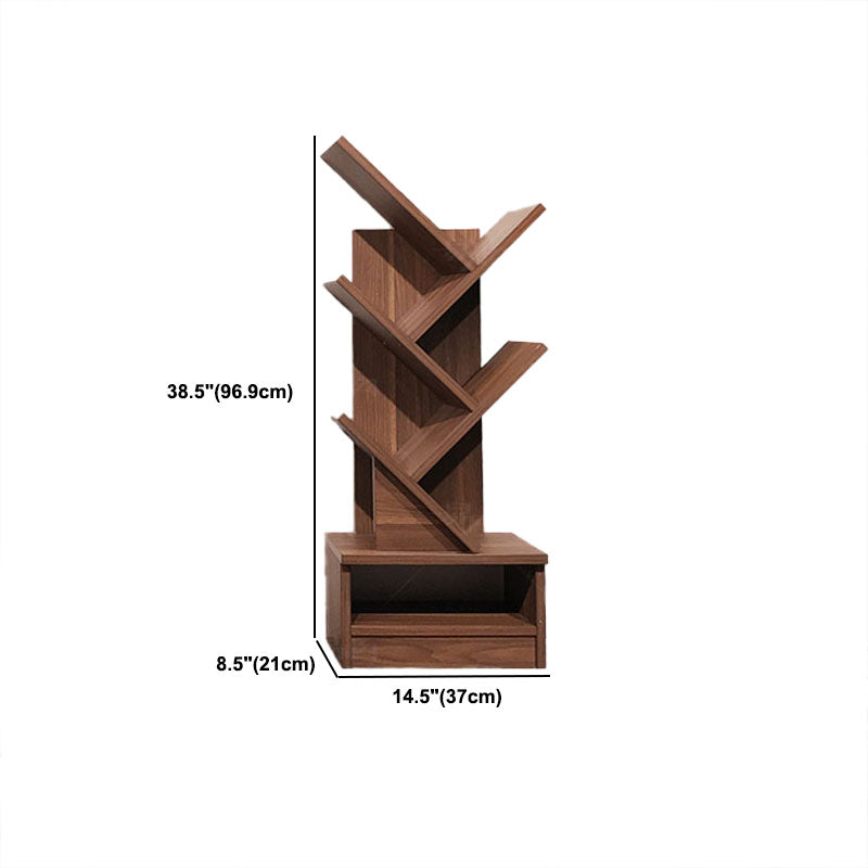 Modern Engineered Wood Bookshelf Walnut Geometric Closed Back Bookcase
