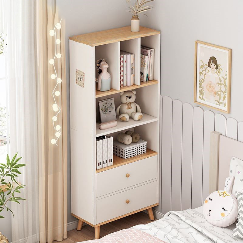 Modern Matte Finish Bookshelf Wooden Standard Bookcase with Drawer Storage