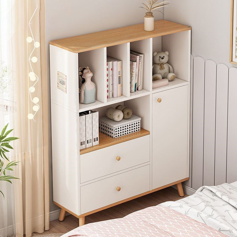 Modern Matte Finish Bookshelf Wooden Standard Bookcase with Drawer Storage