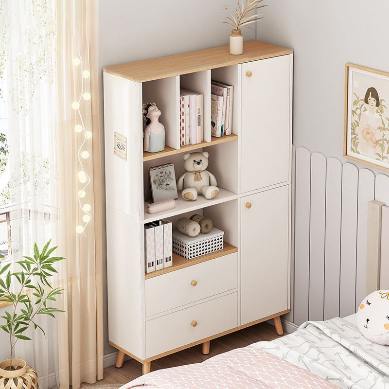 Modern Matte Finish Bookshelf Wooden Standard Bookcase with Drawer Storage