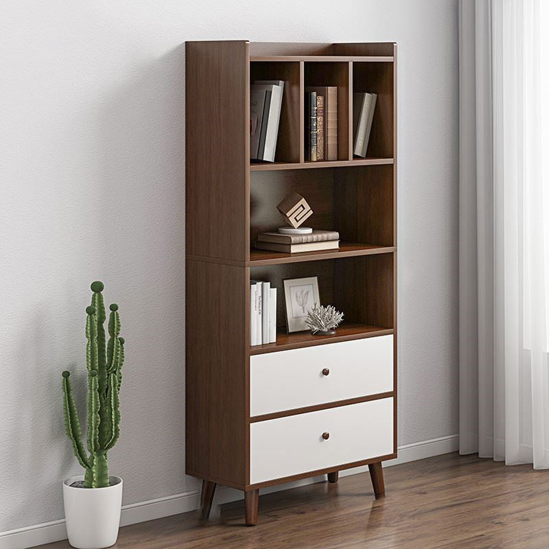 Modern Matte Finish Bookshelf Wooden Standard Bookcase with Drawer Storage