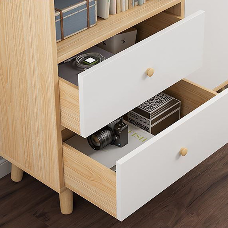 Modern Matte Finish Bookshelf Wooden Standard Bookcase with Drawer Storage