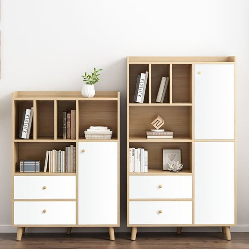 Modern Matte Finish Bookshelf Wooden Standard Bookcase with Drawer Storage