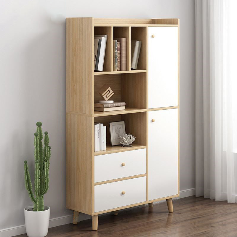Modern Matte Finish Bookshelf Wooden Standard Bookcase with Drawer Storage