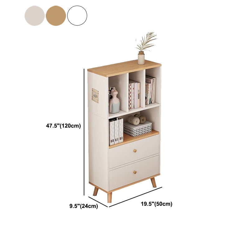 Modern Matte Finish Bookshelf Wooden Standard Bookcase with Drawer Storage