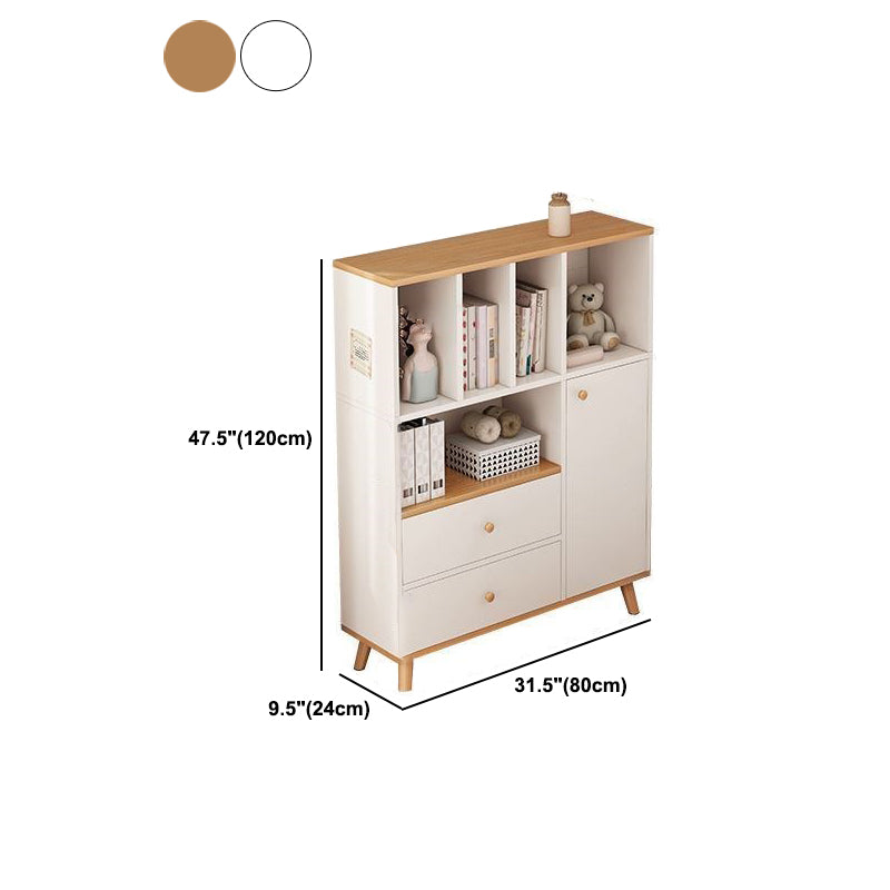 Modern Matte Finish Bookshelf Wooden Standard Bookcase with Drawer Storage