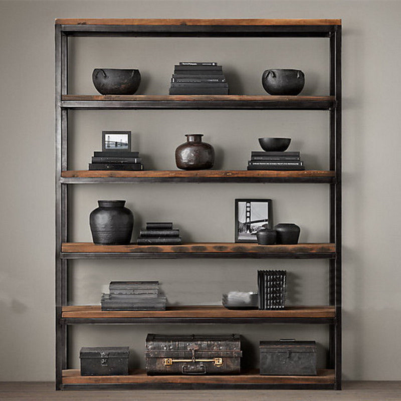Contemporary Metal and Wood Book Shelf Open Home Shelf Bookcase with Shelves