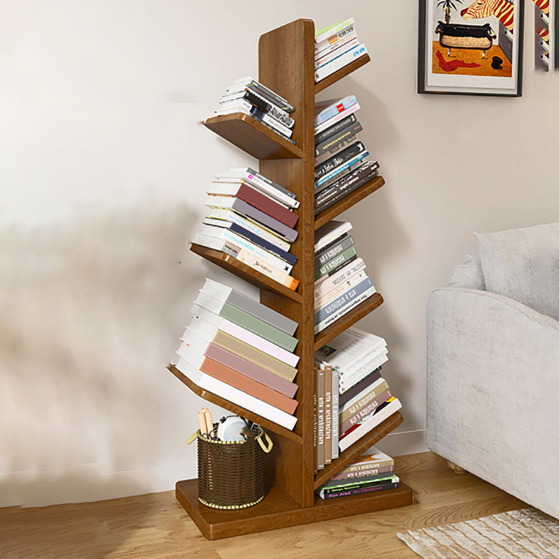 Modern Wood Bookshelf Geometric Vertical Open Shelf Bookcase