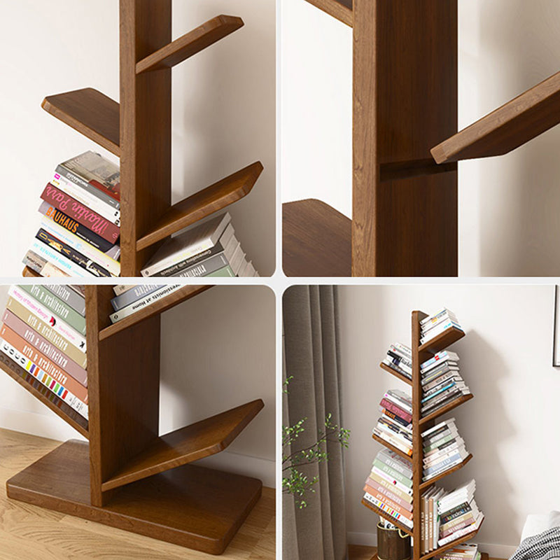 Modern Wood Bookshelf Geometric Vertical Open Shelf Bookcase