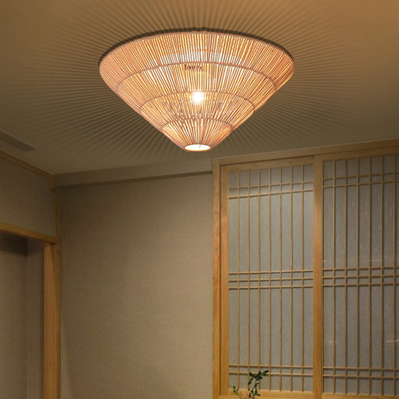 Cone Shape Ceiling Light Fixture Rattan Flush Mount Light for Living Room