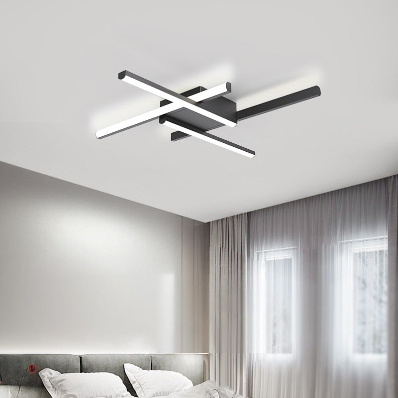 Aluminum Crossed Line Ceiling Fixture Minimalist LED Black Ceiling Light
