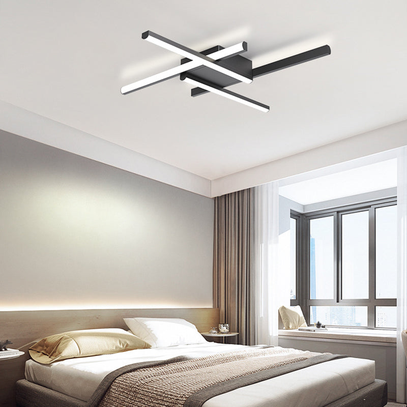 Aluminum Crossed Line Ceiling Fixture Minimalist LED Black Ceiling Light
