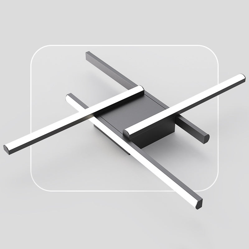 Aluminum Crossed Line Ceiling Fixture Minimalist LED Black Ceiling Light