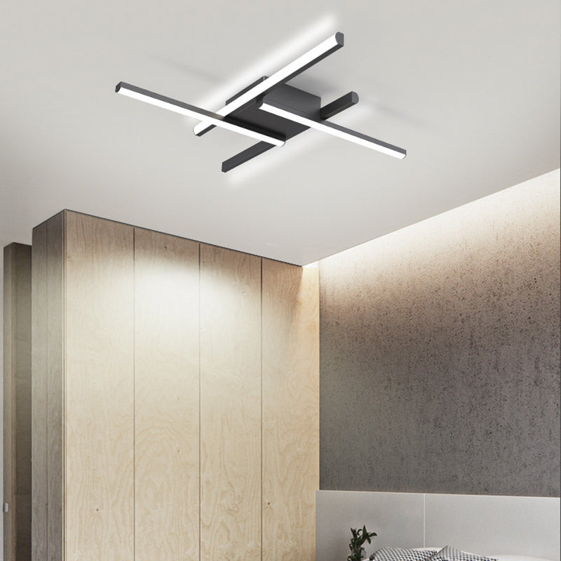 Aluminum Crossed Line Ceiling Fixture Minimalist LED Black Ceiling Light