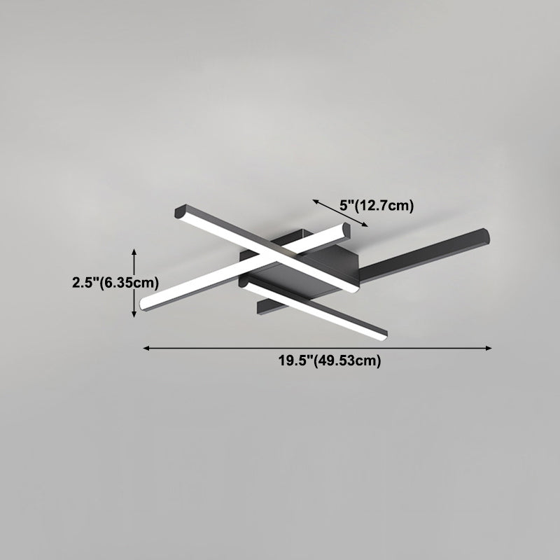 Aluminum Crossed Line Ceiling Fixture Minimalist LED Black Ceiling Light