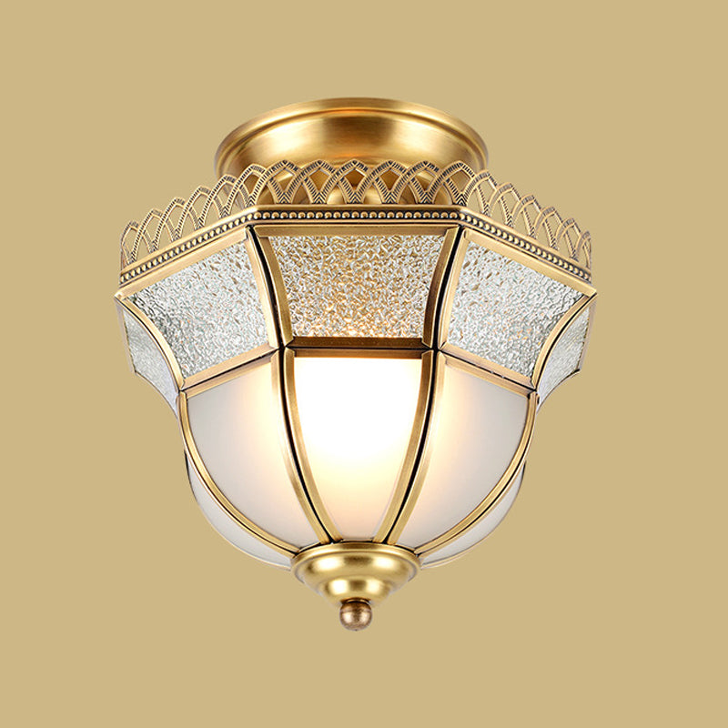 Schoolhouse Aisle Close to Ceiling Lighting Vintage Glass Brass Semi Flush Light