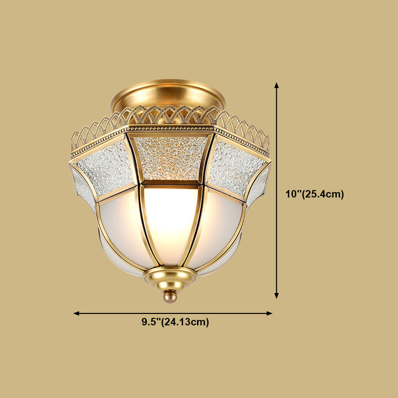 Schoolhouse Aisle Close to Ceiling Lighting Vintage Glass Brass Semi Flush Light