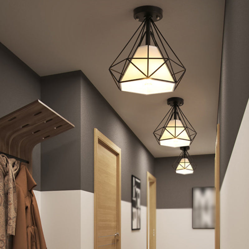 Industrial Style Geometry Shape Ceiling Light Metal 1 Light Ceiling Light for Restaurant