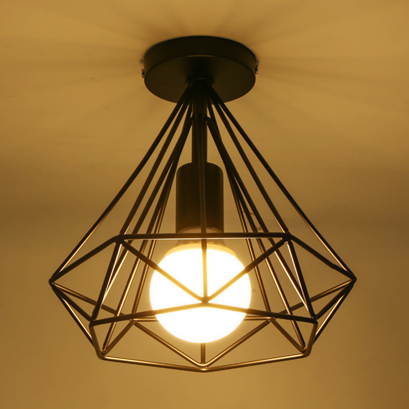 Industrial Style Geometry Shape Ceiling Light Metal 1 Light Ceiling Light for Restaurant