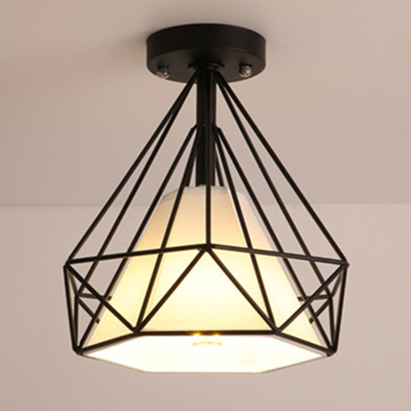 Industrial Style Geometry Shape Ceiling Light Metal 1 Light Ceiling Light for Restaurant