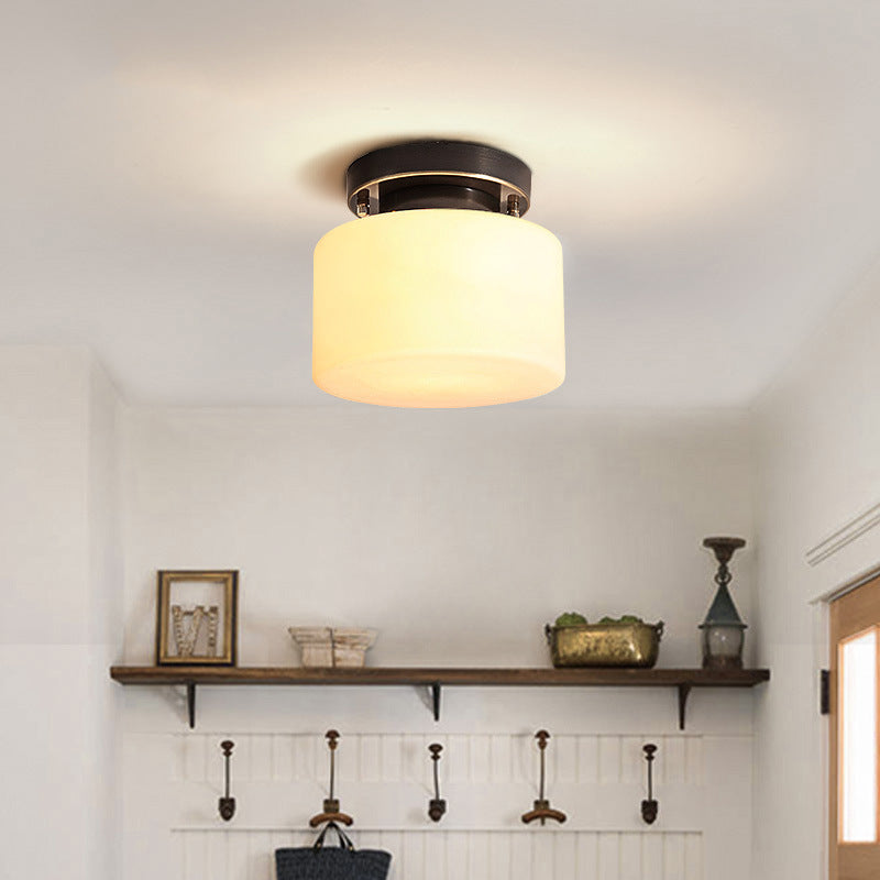 Glass Semi Flush Mount Lighting Cylinder Simple 1 Light Ceiling Fixture