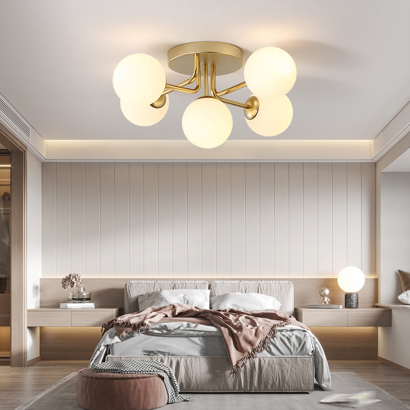 5 Light Spherical Ceiling Light Modern Style Glass Ceiling Lighting for Dining Room