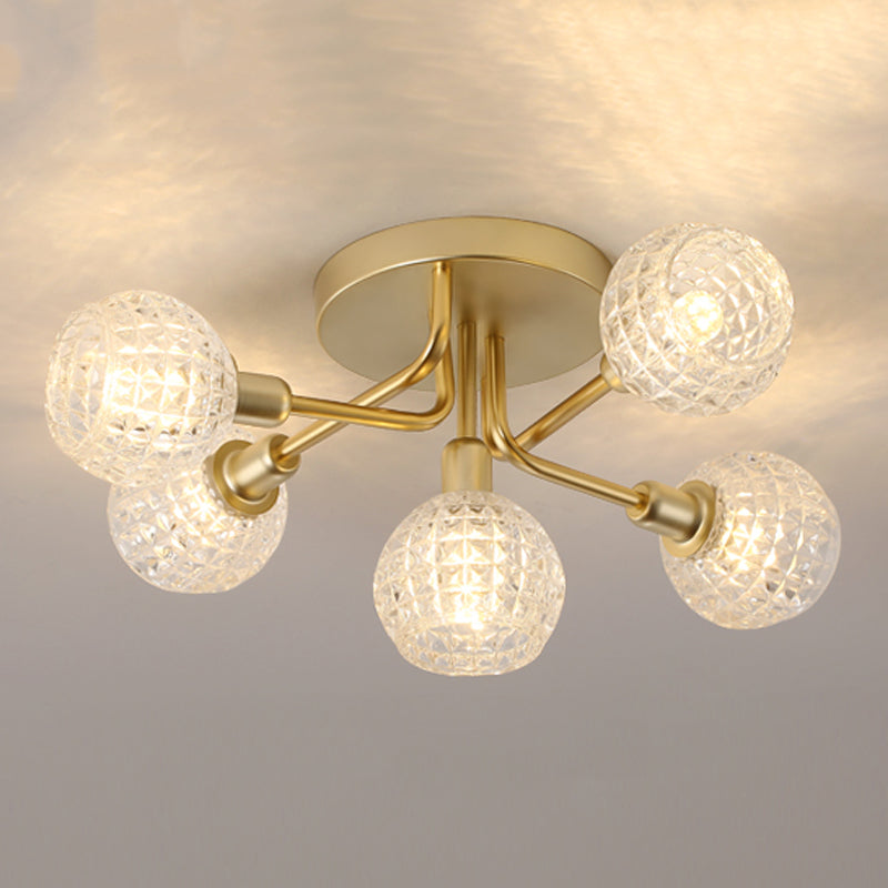 5 Light Spherical Ceiling Light Modern Style Glass Ceiling Lighting for Dining Room